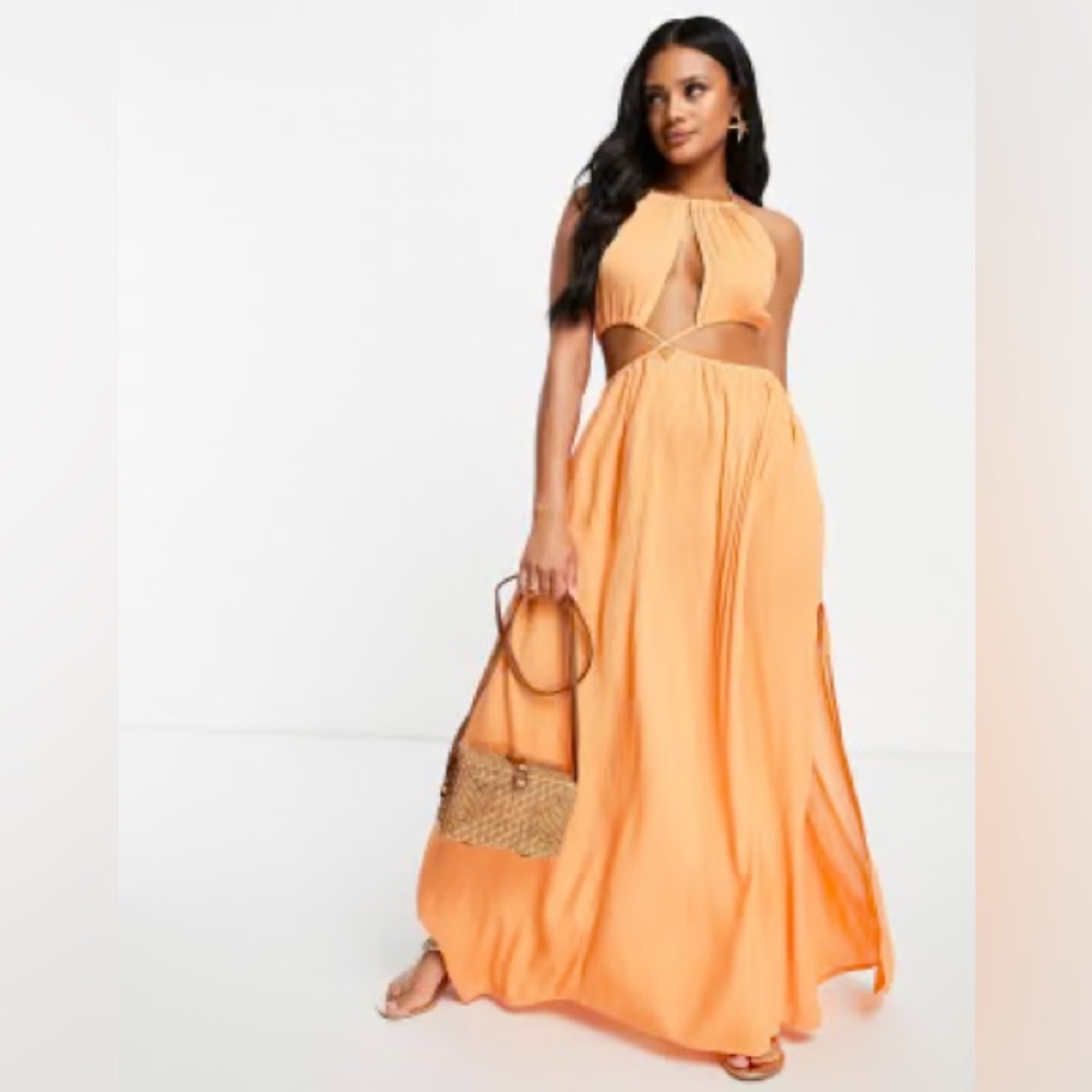 Elegant Orange Cut-Out Maxi Dress